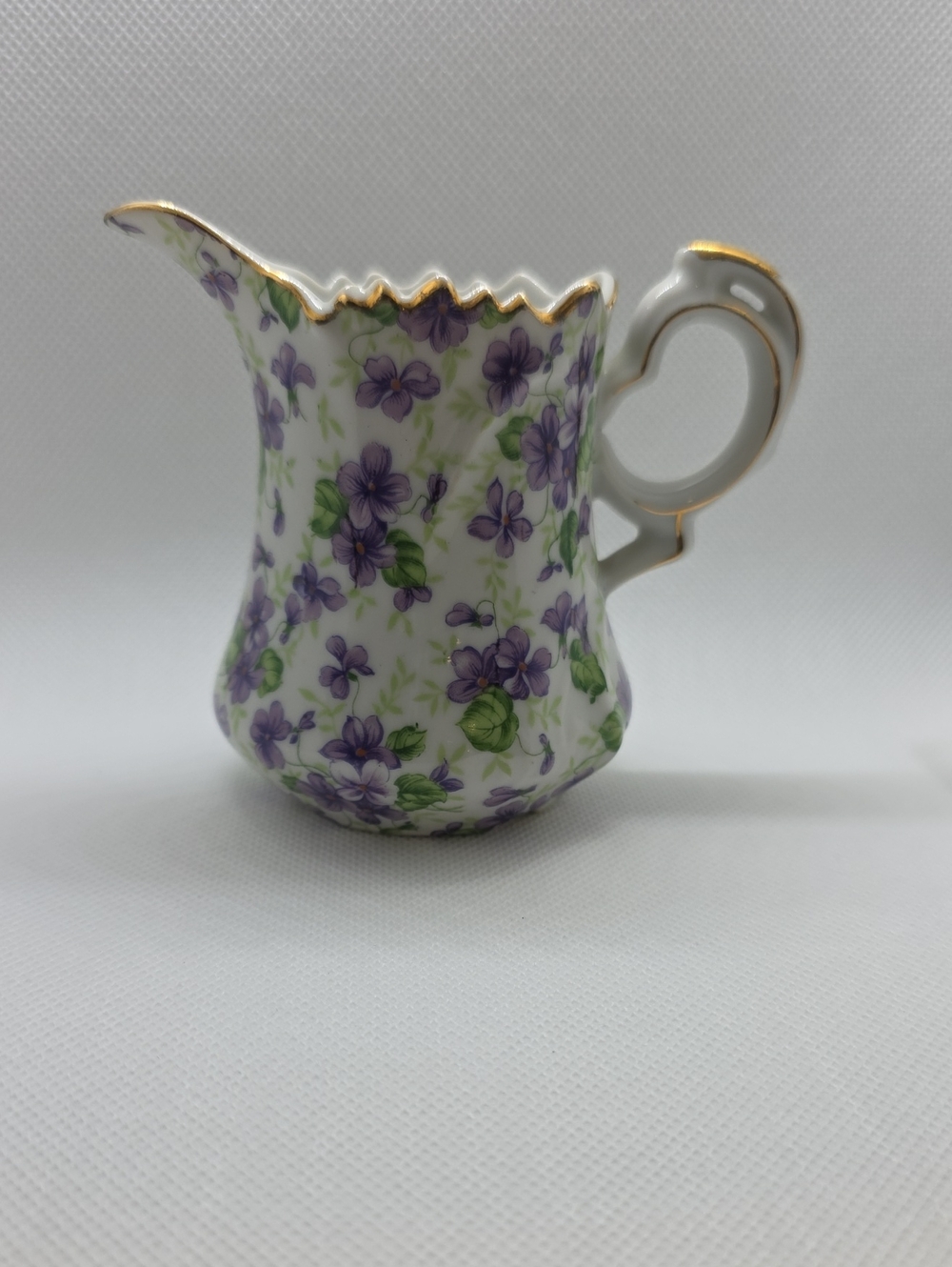 Vintage Lefton China Hand Painted Creamer Pitcher Purple Violets With Gold Trim